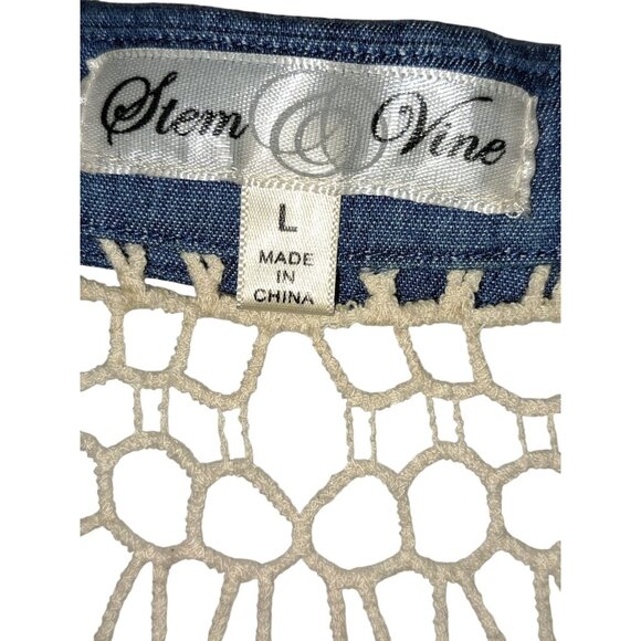 Stem & Vine Womens L Plaid Crochet Yoke Boho-Chic Sleeveless Button Up Top - Picture 2 of 7